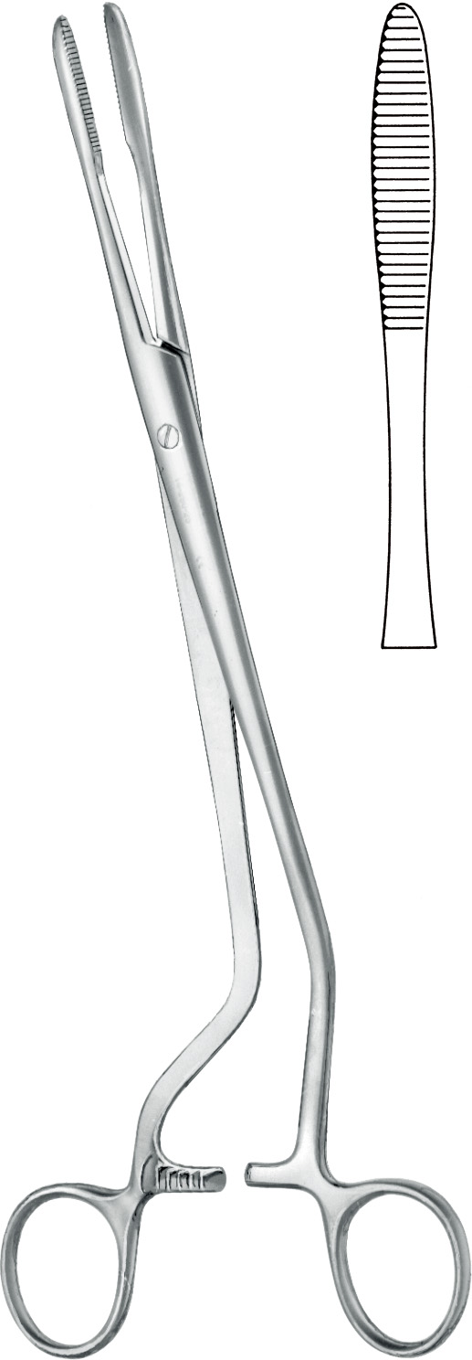 Tampon forceps, acc. to Cheron, bayonet-shape